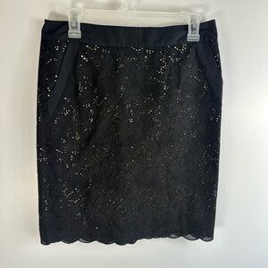 LOFT Black Eyelet Lace Pencil Skirt with Tan Lining, 2 pocket Size 8 New
